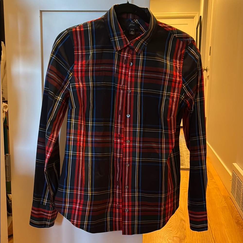 Classic Plaid Button-Down Shirt - Red and Blue